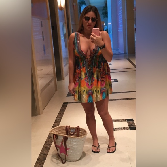 Camilla Tie-Dye Vibrant Multicolor Sleeveless Dress with rhinestones - Picture 3 of 6